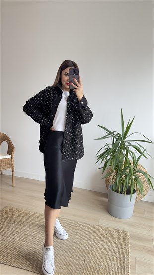 Zra Model Taşlı Siyah Gabardin Gömlek Ceket
