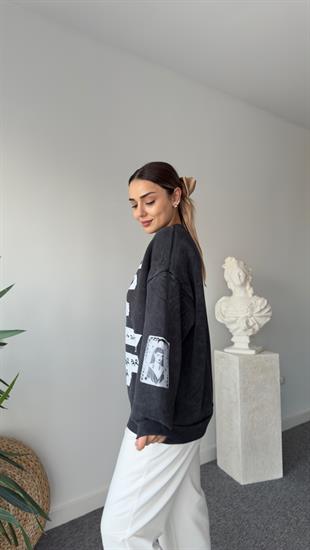 Anni Parça Üzeri Yazı Detaylı Sweatshirt