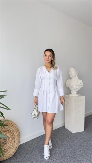 Marka Model Boydan Fermuarlı Beyaz Elbise