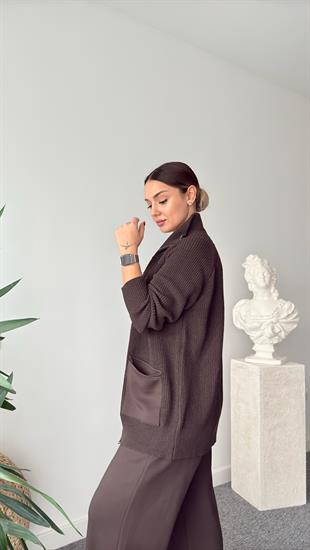 Kahve Triko Modal Mixli Tasarım Takım