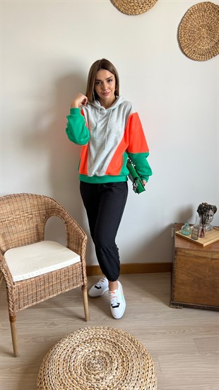 Renk Bloklu Gri Sweatshirt
