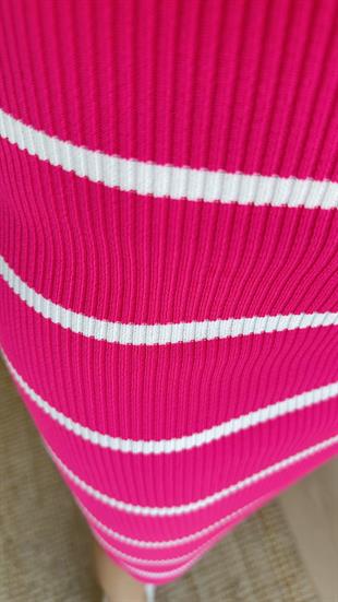 Nisen Kolsuz Çizgili Pembe Triko Elbise 
