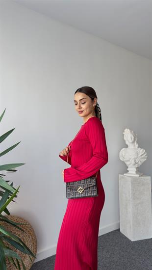 Rudi Zra Model Kırmızı Çelik Triko Elbise 