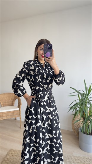 Geometrik Desen Cepli Maxi Elbise 