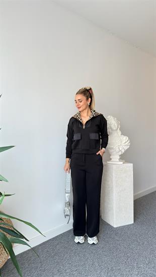 Siyah Premium Leopar Detaylı Modal Takım