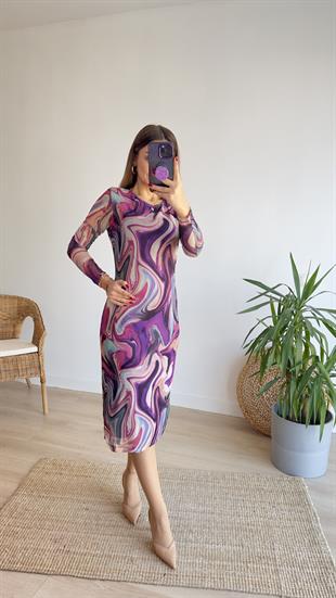 Renkli Batik Desen Elbise 