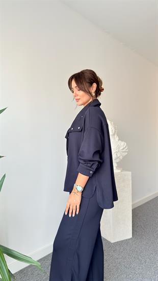 Lacivert Koe Çıtçıtlı Modal Takım