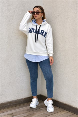 Gömlek Detaylı Square Baskı Sweatshirt