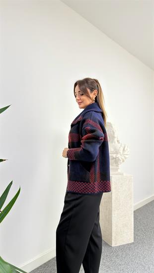 Bordo Wumo Ekoseli Premium Triko Hırka