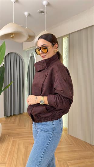 Bordo Taylor Bel Lastikli Süet Ceket