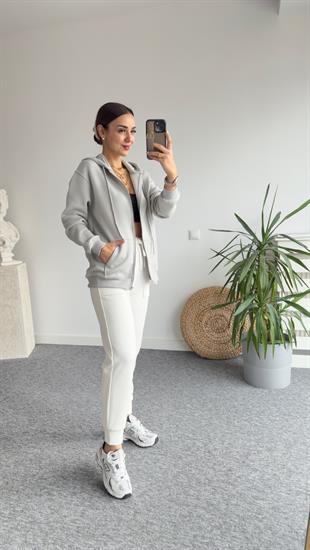 Şardonlu Gri Kapüşonlu Sweatshirt