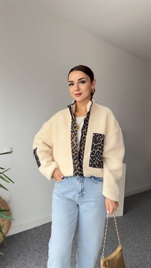Leopar Detaylı Astarlı Teddy Ceket