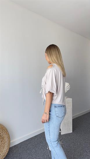 Omzu Taşlı Vizon Modal Tshirt