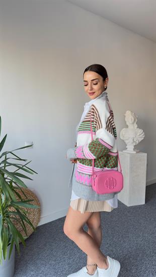 Deri Kemer Detay Yeşil Tasarım Hırka