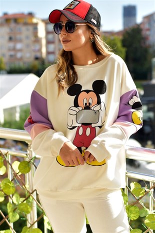 Fotoğraf Çeken Beyaz Mickey Sweat