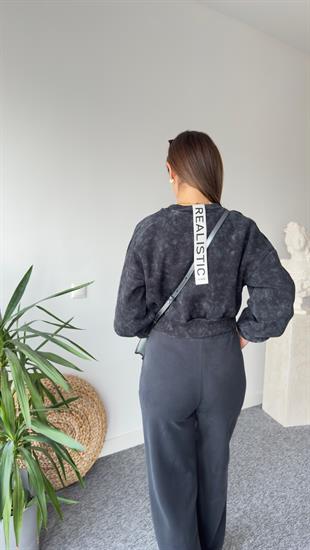 Aksesuarlı Antrasit Yıkamalı Sweat