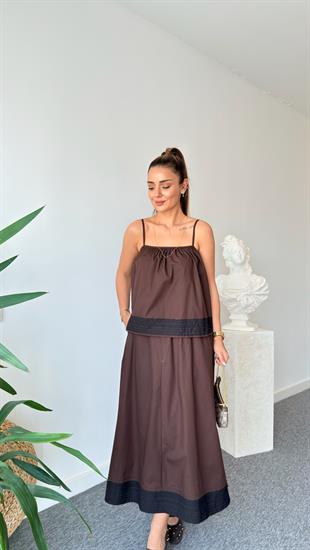 Kontrast Detaylı Etek Bluz Takım