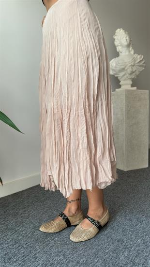 Bej Astarlı Asimetrik Şifon Etek