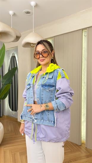 Lila Qutina Denim Garnili Tasarım Ceket