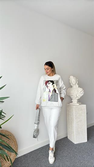 Gilma Kız Baskılı Varaklı Gri Sweatshirt