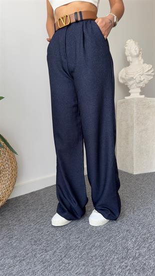 Yün Efekt Lacivert Palazzo Pantolon