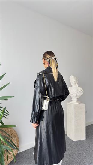 Beyaz Biyeli Premıum Deri Trençkot