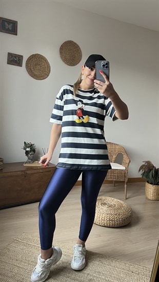 Mickey Baskılı Çizgili Basic