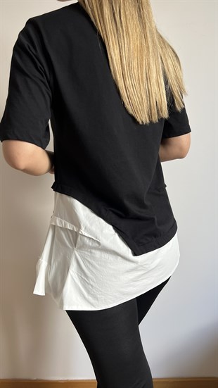 Beyaz Poplin Detaylı Basic Tshirt
