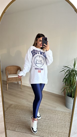 New York Baskı Şardonlu Beyaz Sweat