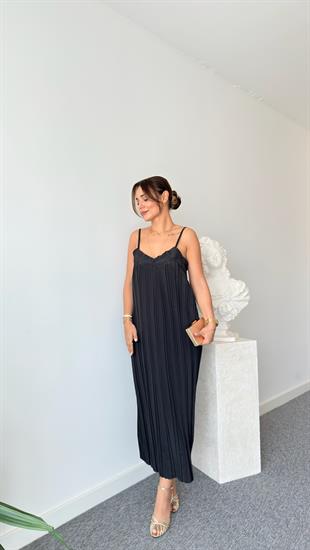 Siyah Grad Piliseli Elbise 