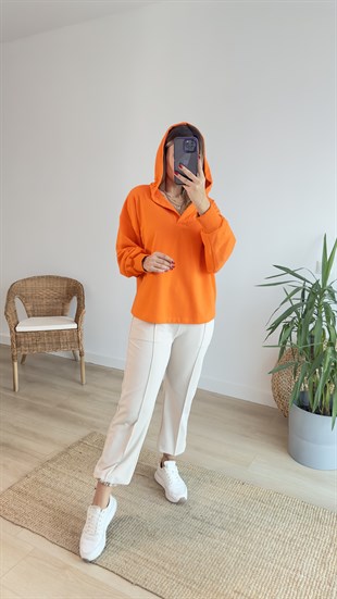 Kapüşonlu Turuncu Basic Sweat