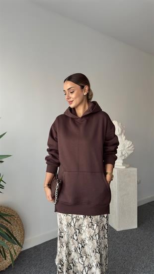 Fendy Yanlar Fermuarlı Salaş Kahve Sweatshirt