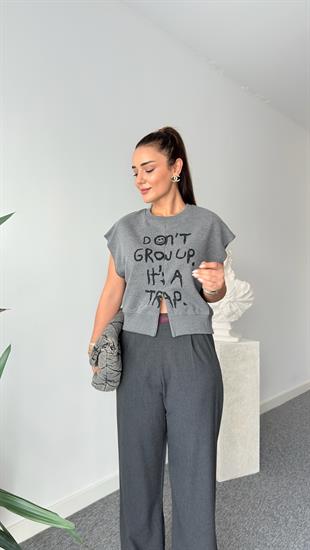 Talisa Yazı Detaylı Gizli Fermuar Sweatshirt