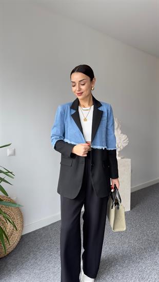 Çapraz Kot Detaylı Siyah Blazer Ceket