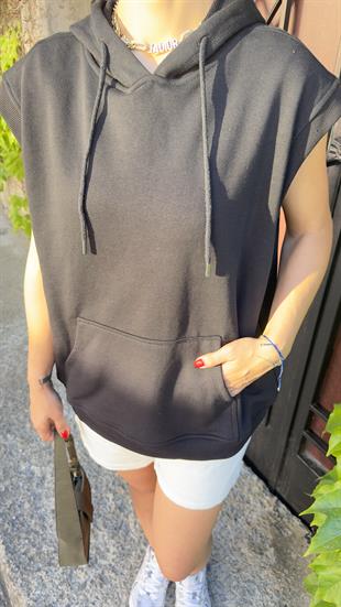 Paula Kolsuz Kapüşonlu Siyah Sweat
