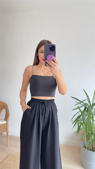 İnce Askılı Siyah Crop