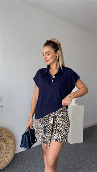 Gold Düğmeli Modal Laci Bluz