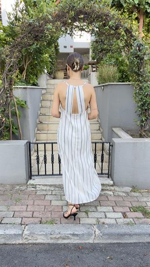 Marka Model Çizgi Detay Askılı Elbise