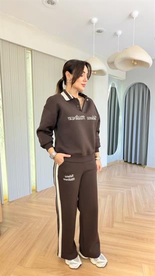Kahve Gnies Polo Yaka Şardonlu Takım