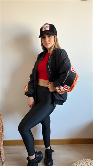 Yazı Detaylı Tasarım Bomber Ceket