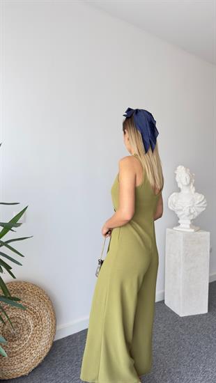 Orj Model Kapak Detaylı Yeşil Askılı Tulum