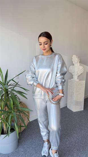 Varaklı Gümüş Sweatshirt