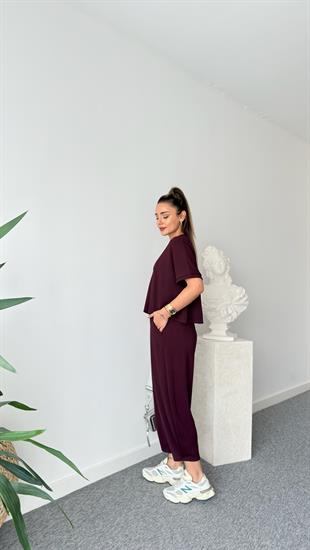 Premium Modal Bordo Şalvar Pantolon Takım