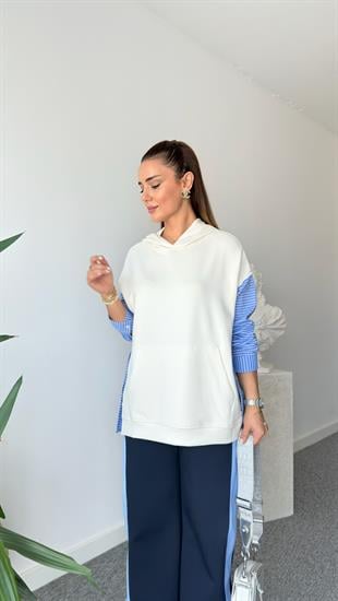 Jeyli Yanlar Düğmeli Garnili Modal Sweatshirt