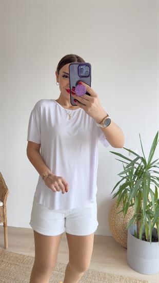 Futon Bisiklet Yaka Viskon Beyaz Tshirt
