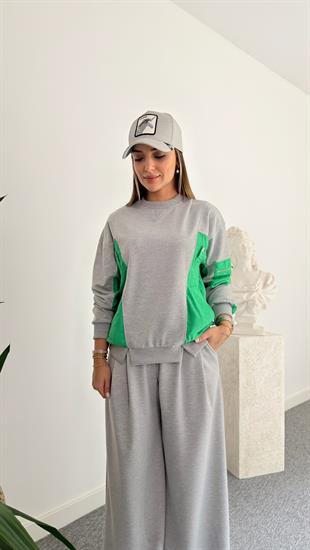 Yeşil Yan Paraşütlü Gri Sweatshirt