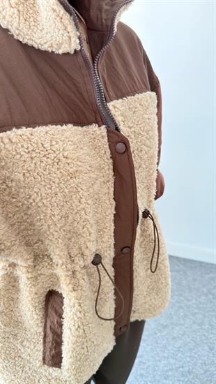 Kahve Beli Lastikli Garnili Peluş Ceket