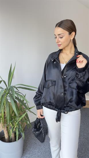 Saten Zra Model Siyah Bomber Ceket