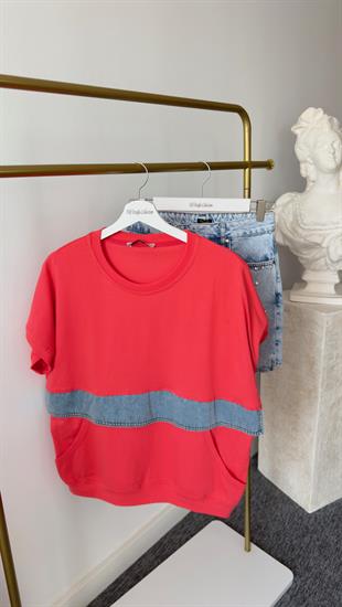 Kot Şeritli Pembe Tshirt