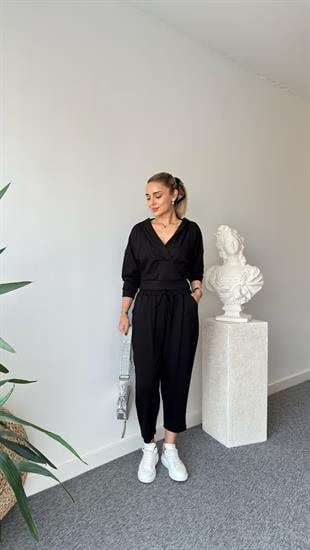 Siyah Nela Kapüşonlu Modal Takım